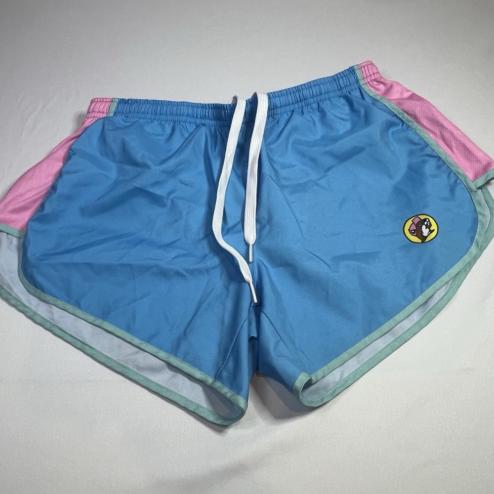 Buc-ees Womens Small Shorts Texas Blue Pink Athletic‎ Swim Trunks S Bucees Retro